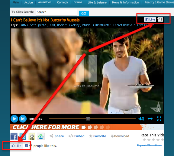 facebook like button on metacafe