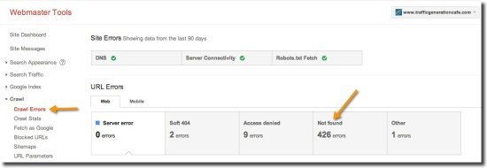 404 not found error in google webmaster tools