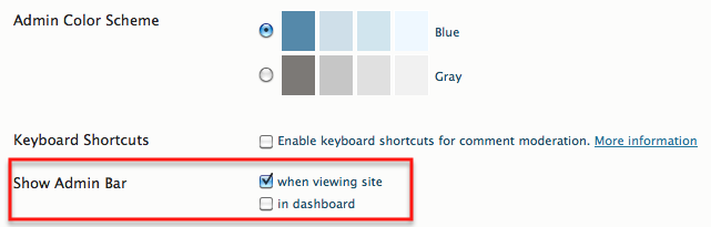 admin bar in wordpress