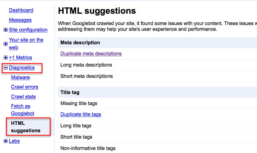 title and description in google webmaster tools