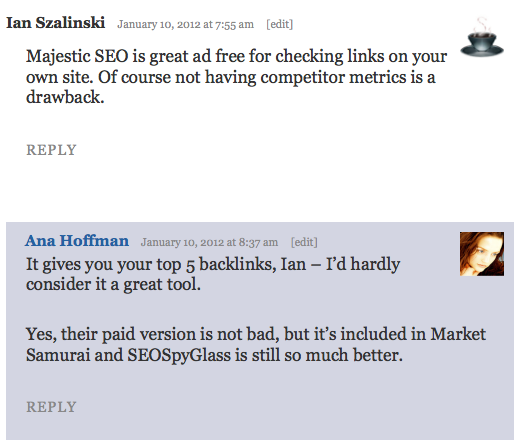 majestic seo comment from reader