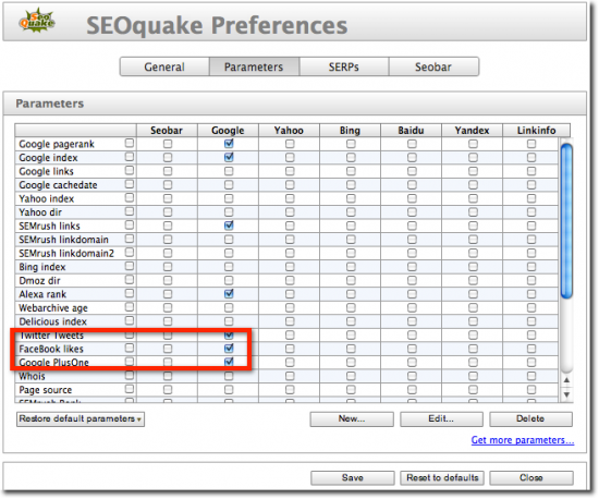 social media seoquake preferences