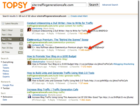 how to search for trafficgenerationcafe on topsy
