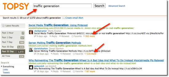 traffic generation topic on topsy
