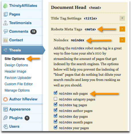 noindex subpages in thesis
