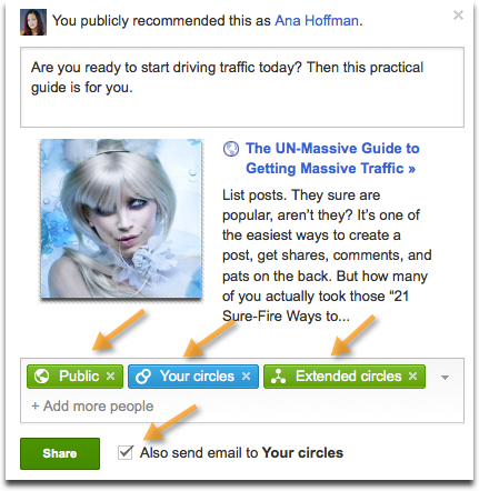 share with circles on googleplus