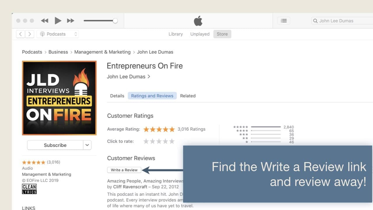 find the tab to leave the iTunes Podcast Review