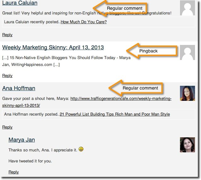 Wordpress trackback in comments