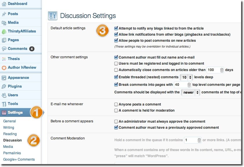 trackbacks wordpress settings