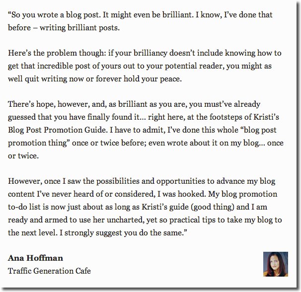 blog post promotion guide testimonial