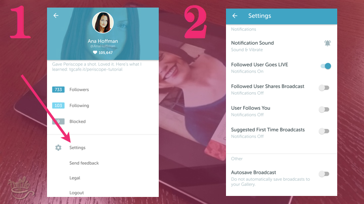 Periscope on Android Tutorial: where to find notification settings