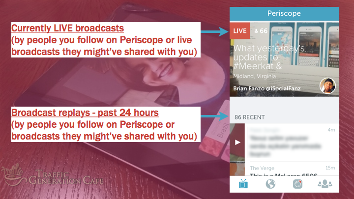 Periscope iOS Tutorial: what you see on your home page