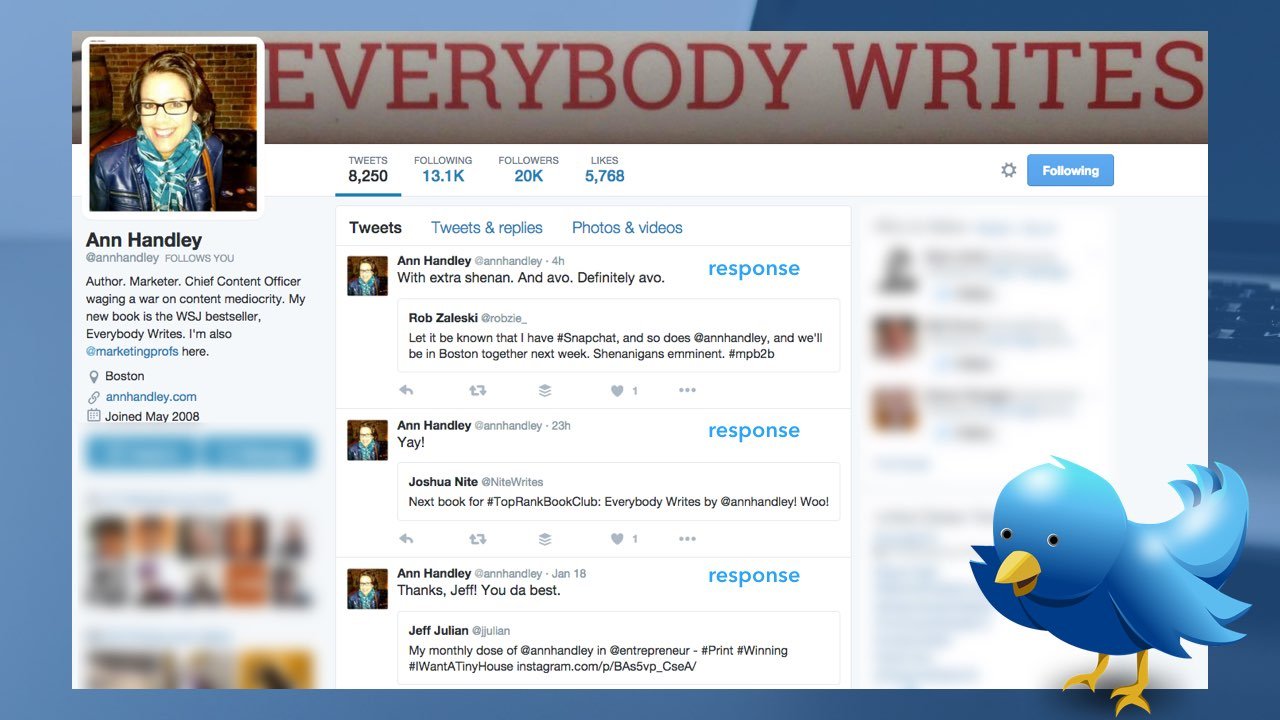 How to manage Twitter by responding to comments like Ann Handley does