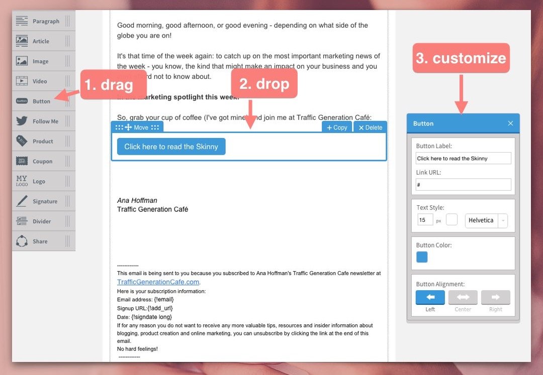 Mobile friendly emails CTA button in Aweber