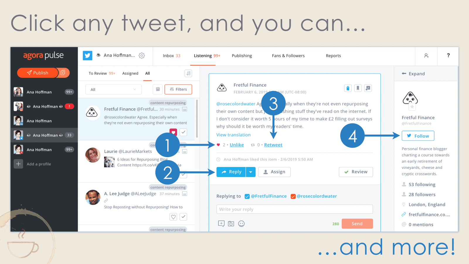 Click any tweet and you'll see options like following the Twitter user.